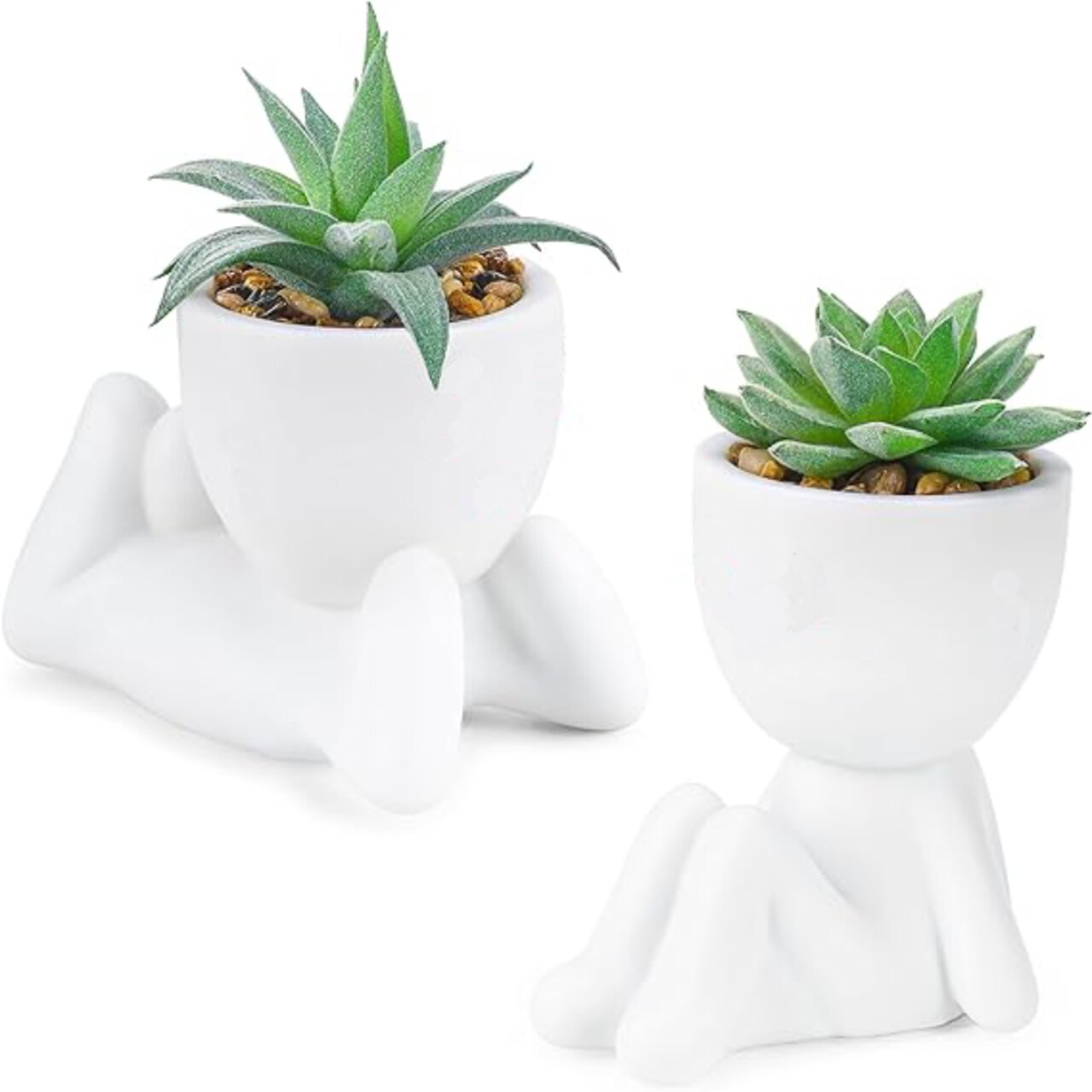 Fake Succulent Plants Artificial Potted Succulents Faux Mini Succulents Human Shape Ceramic Pots White or Home Office Decor